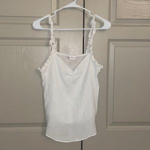 White ruffle linen tank top